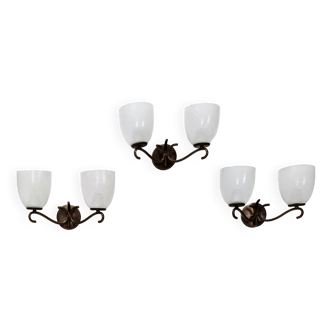 Vintage Two-Light Murano Glass and Brass Appliques by Venini, Italy