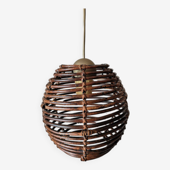 Vintage openwork rattan ball pendant / lantern - 1970s/1980s