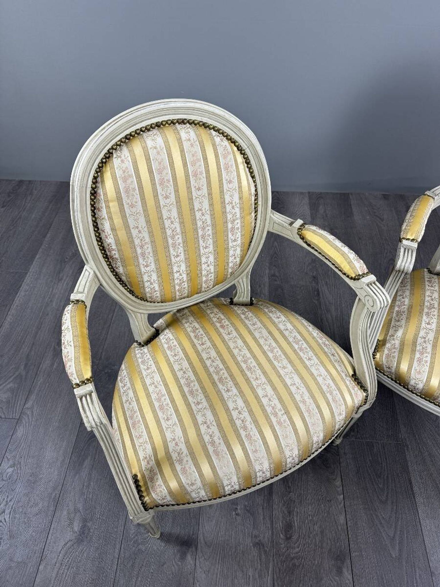 Pair of Medallion Armchairs in Louis XVI Style with Footrests, 20th Century