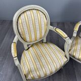 Pair of Medallion Armchairs in Louis XVI Style with Footrests, 20th Century