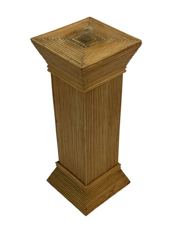 Vase à colonne en rotin vintage, pilier en bambou boho des années 70, McGuire en rotin.