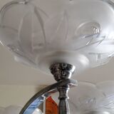 Art deco chandelier in chromed metal and glass 6 arms of lights