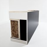 Enfilade laiton chrome miroir velour leopard Michel Pigneres 1969