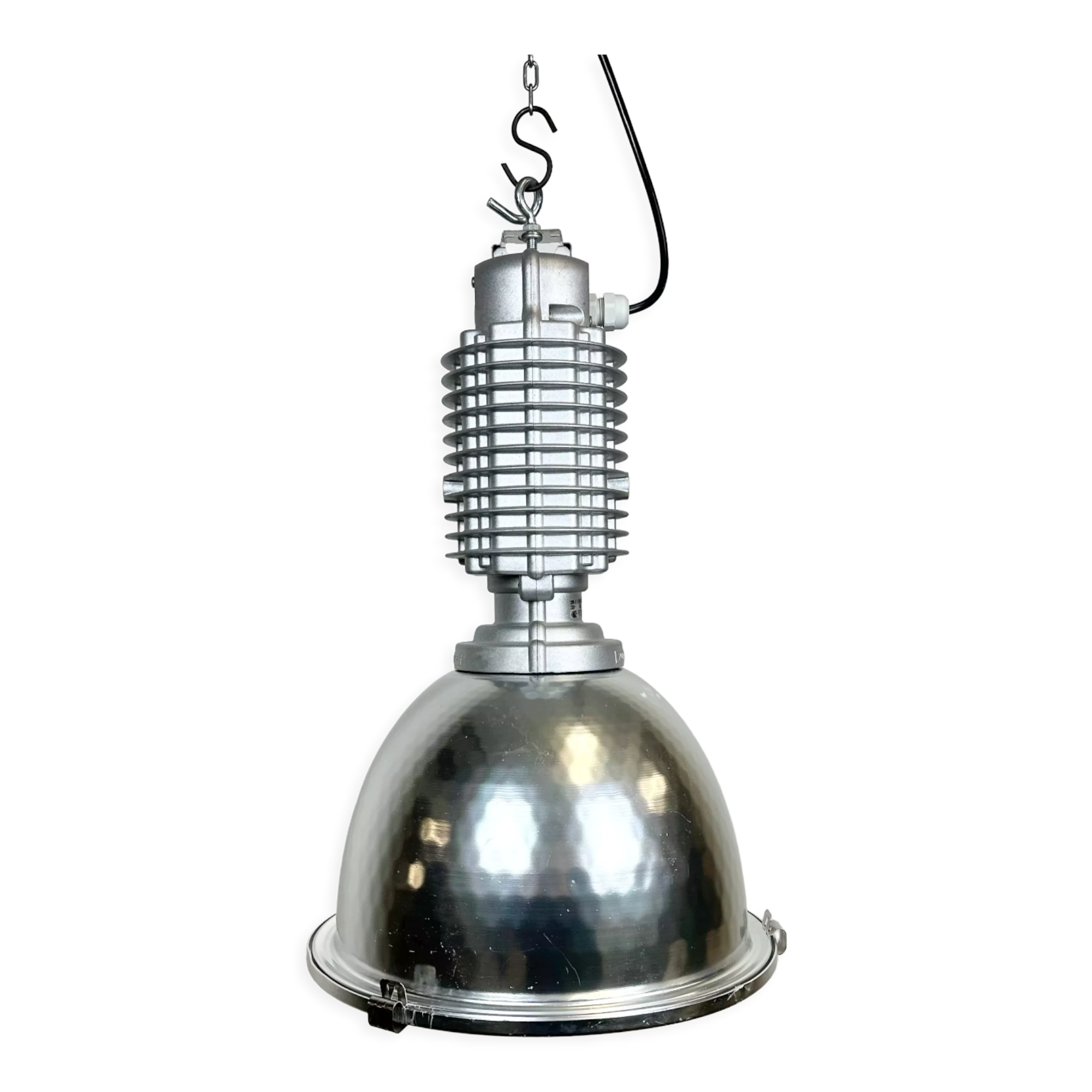 Industrial pendant lamp with glass cover by charles keller for zumtobel, 1990s