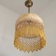 Mid Century Amber Mottled Glass Ceiling Light with Beaded Glass Fringe