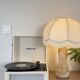 Vintage alabaster lamp with fringed shade – 1960s