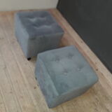 Pair of cubic pouf in padded fabric