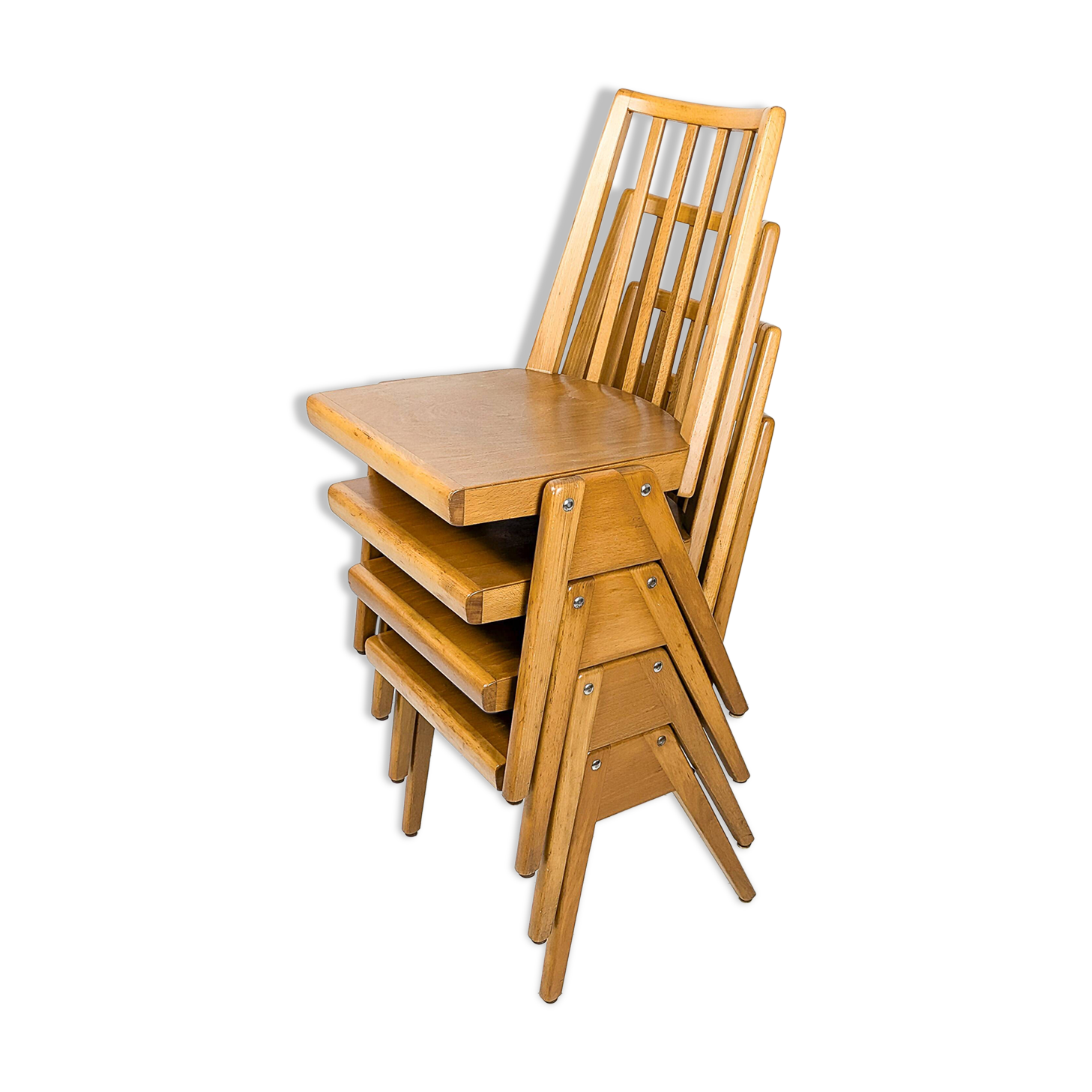 Set of 4 Danish Design Mid Century Wooden Stacking Chairs Streben Vintage Skandi Wooden Chair