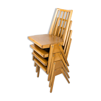 Set of 4 Danish Design Mid Century Wooden Stacking Chairs Streben Vintage Skandi Wooden Chair