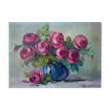 Tableau HSP "Bouquet de roses rouges" vers 1950 signé Sautereau