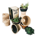 Set of 6 glazed stoneware planters