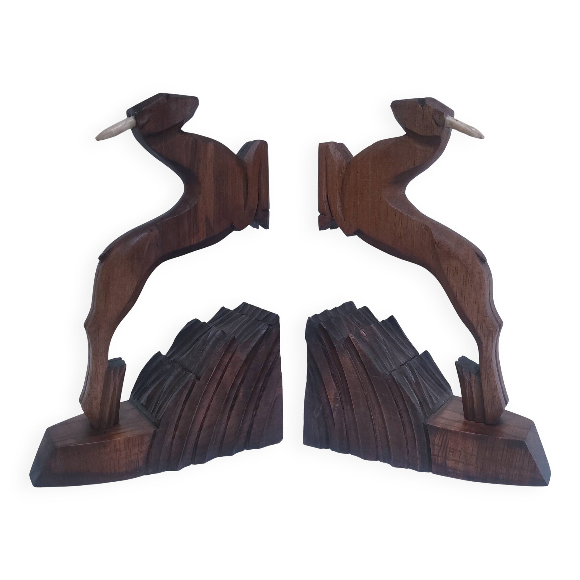pair of art deco bookends in chamois wood