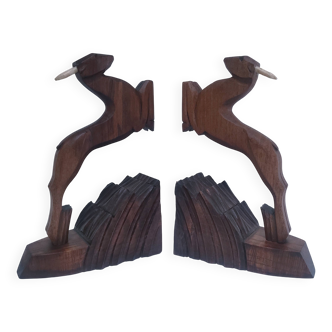 pair of art deco bookends in chamois wood
