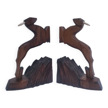 pair of art deco bookends in chamois wood