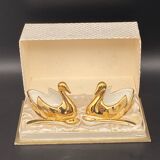 Porcelain swan salt & pepper duo with small spoons