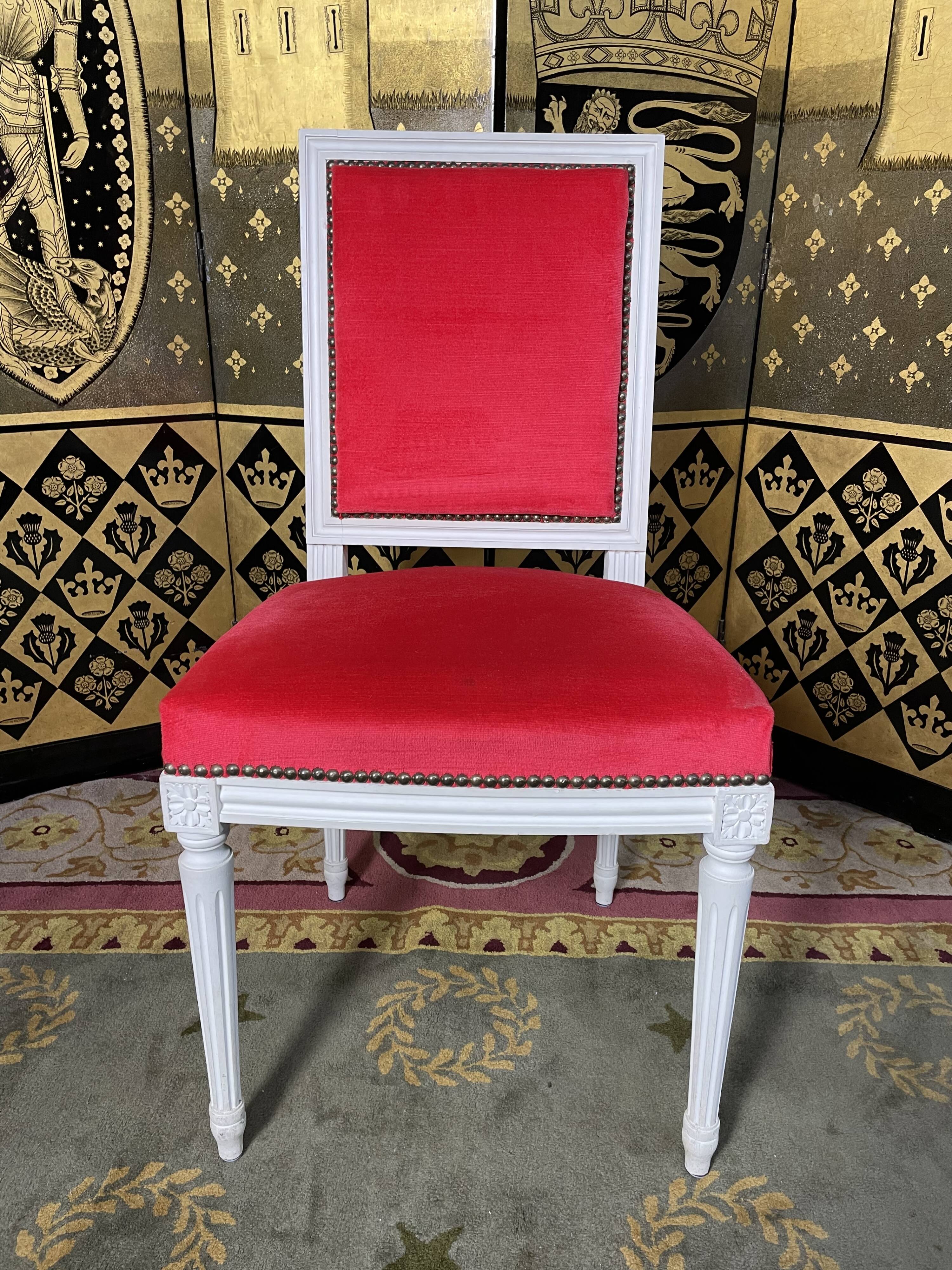 Suite of 6 Louis XVI red velvet style chairs
