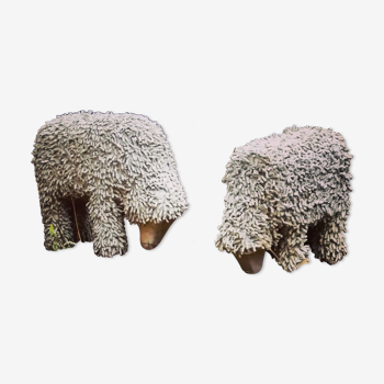 Moutons en tissus et bois