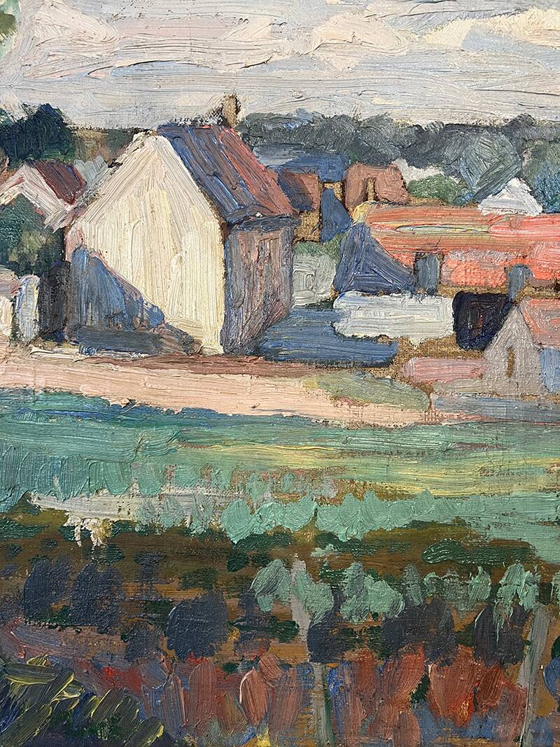 Painting “Village”, Oil on canvas signed.