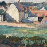Painting “Village”, Oil on canvas signed.