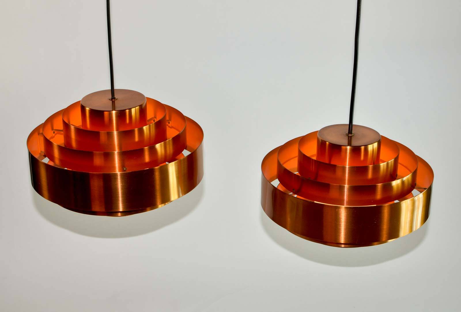 Pair of Midcentury Copper Pendants by Jo Hammerborg for Fog & Mørup, 1960s