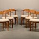 Henning Kjærnulf brutalist dining chairs set in Oak and Sheepskin, Denmark