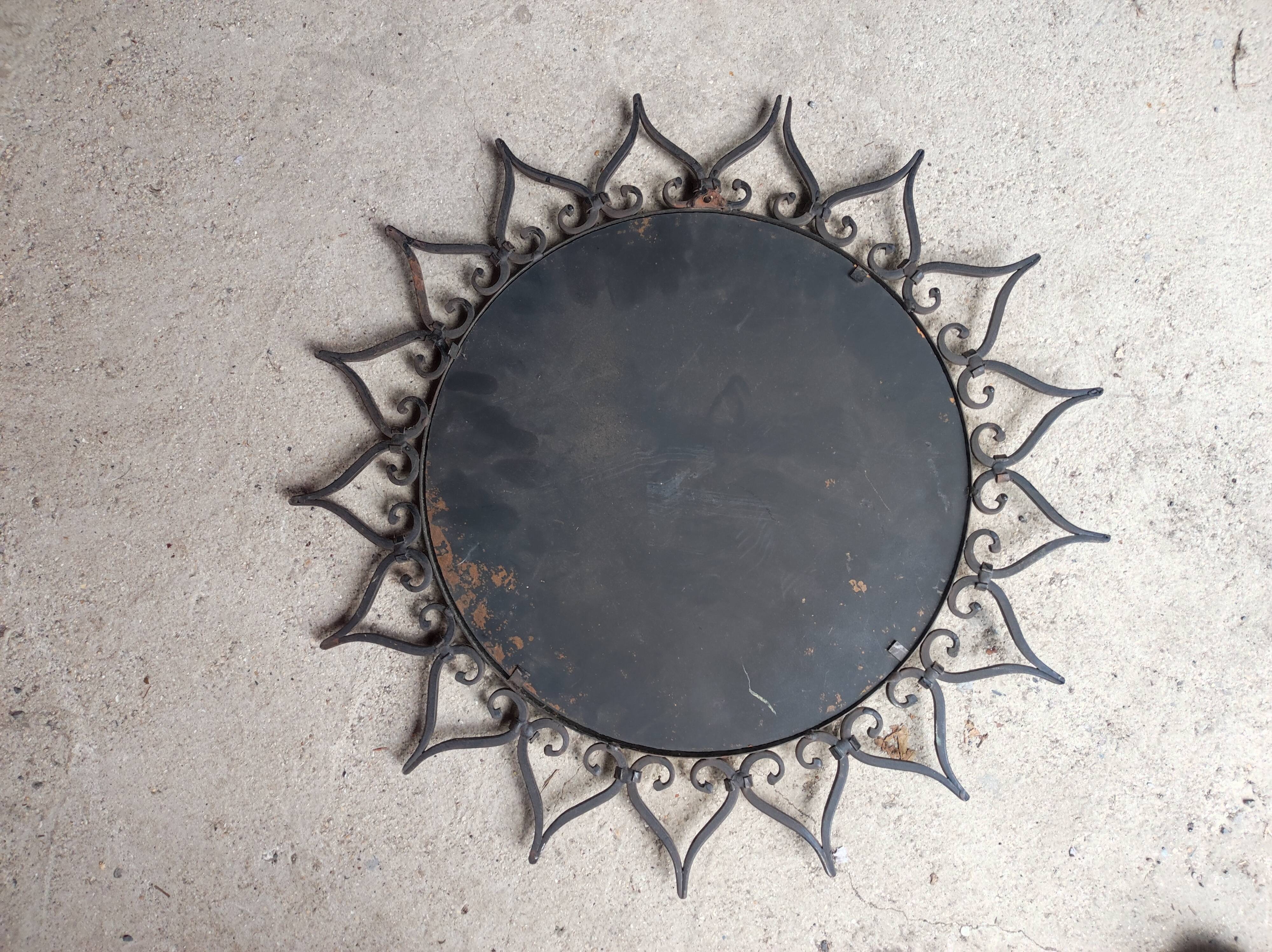 Vintage wrought iron sun mirror 50 60