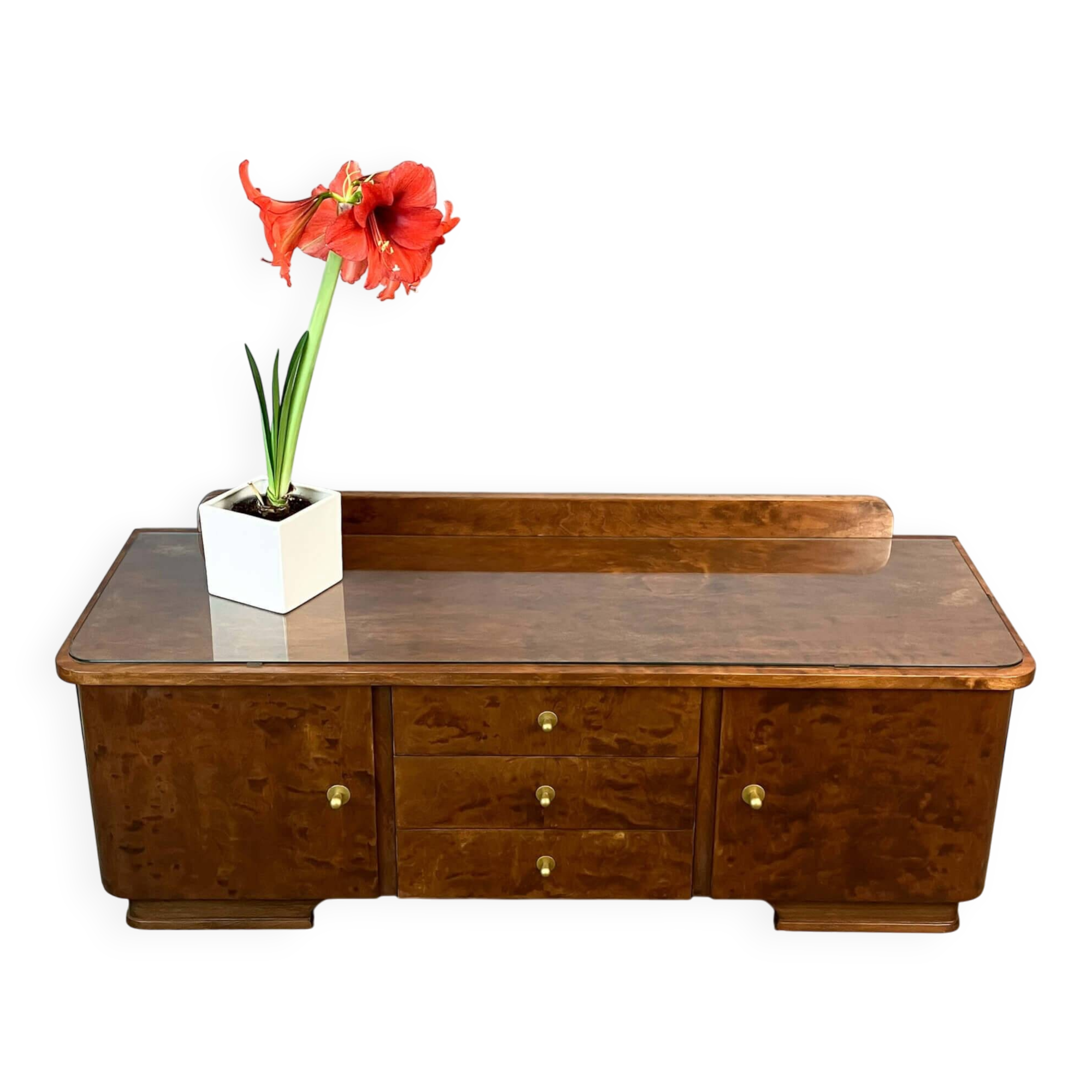 Lowboard, small chest of drawers, flamed birch, 1950s