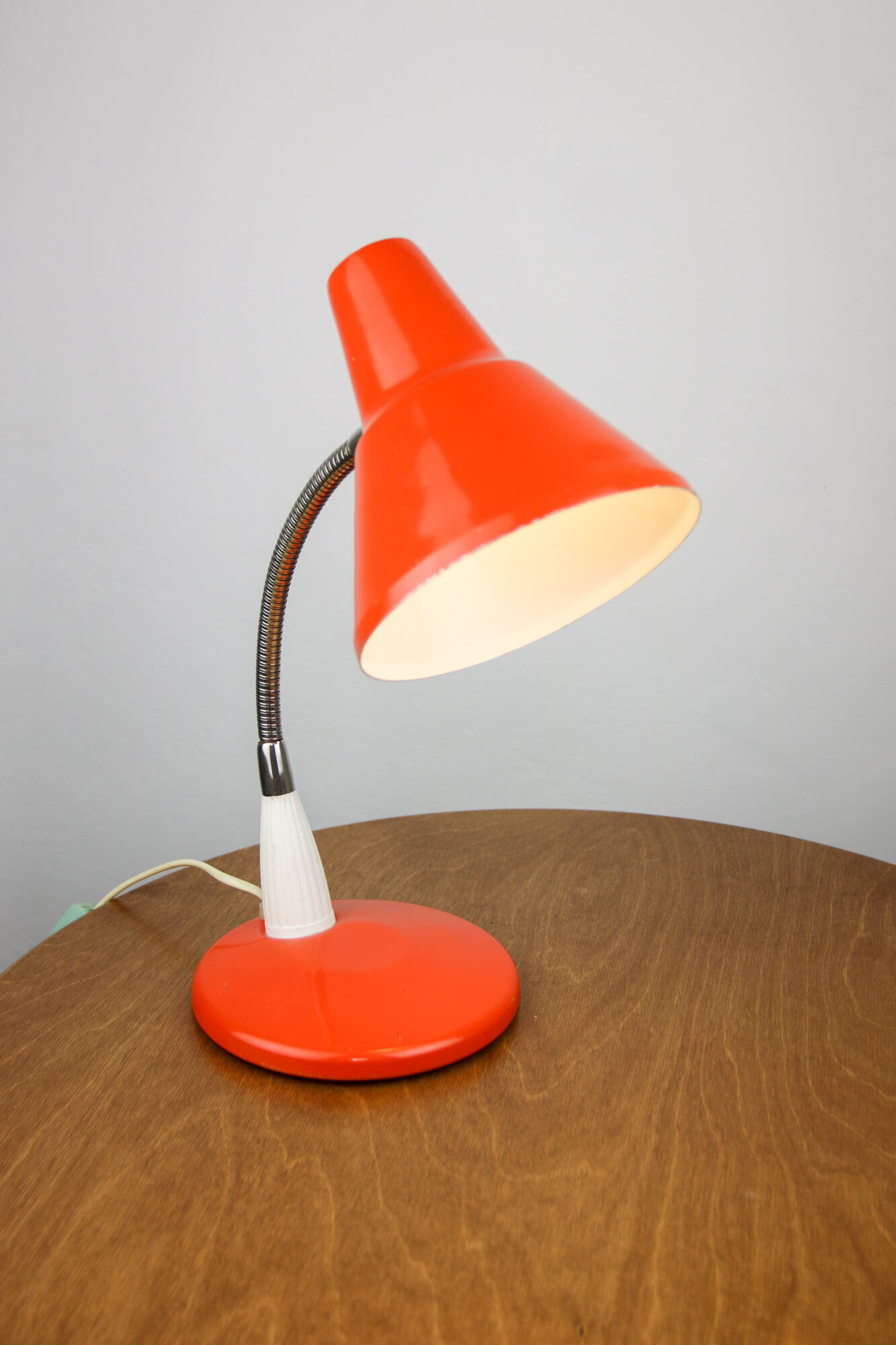 Adjustable Desk Lamp in Orange Painted Metal and Chrome-Plated Spiral Arm, 1970s
