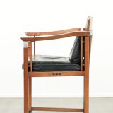 Black leather Art Deco design dining/side/desk chair with armrests