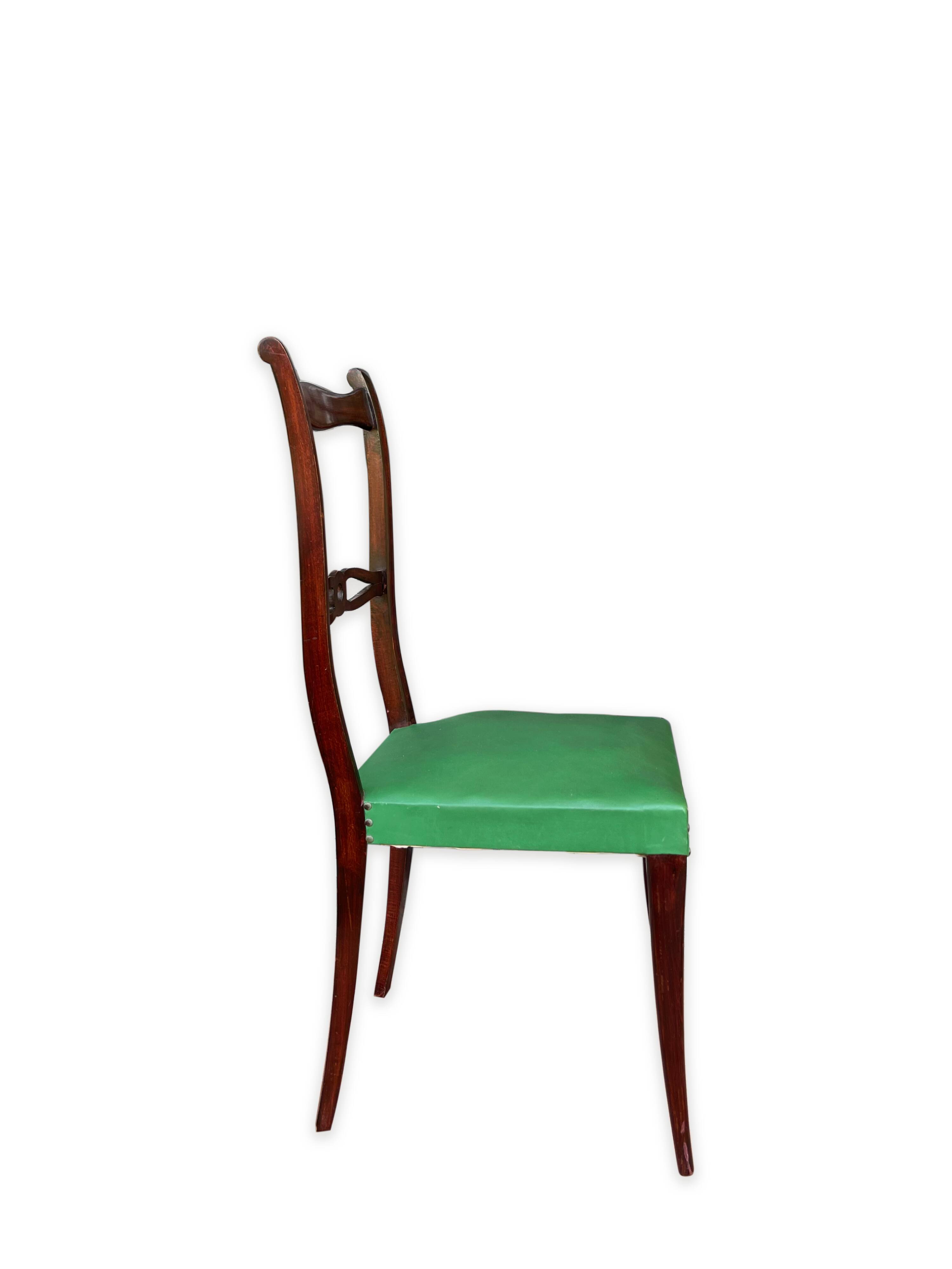 Ensemble italien de six chaises vintage noires et vertes 1960