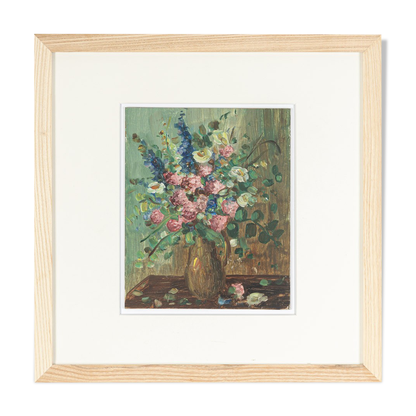 Wild Flowers in a Vase, Oil on Plate, 38 x 38 cm