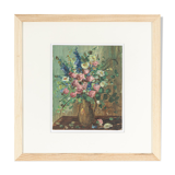 Fleurs sauvages dans un vase, huile sur assiette, 38 x 38 cm