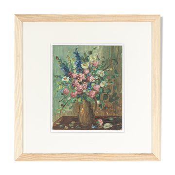 Wild Flowers in a Vase, Oil on Plate, 38 x 38 cm