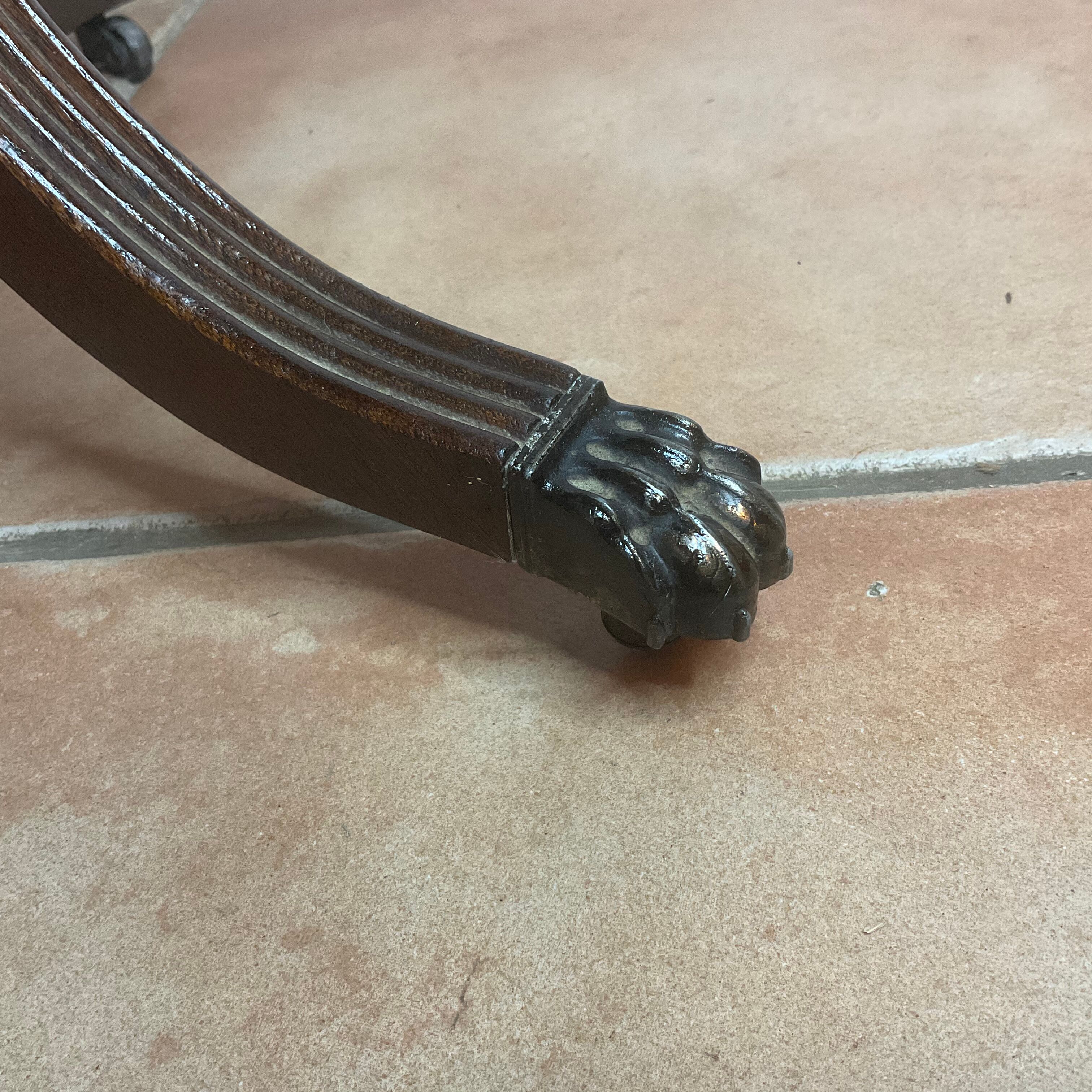 Small furniture side table pedestal table 3 drawers top leather lion's paw in bronze