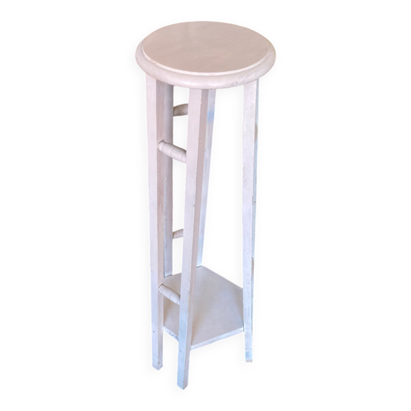 Sellette Haute Guéridon Ancien Bois Blanc Porte Pot Vintage
