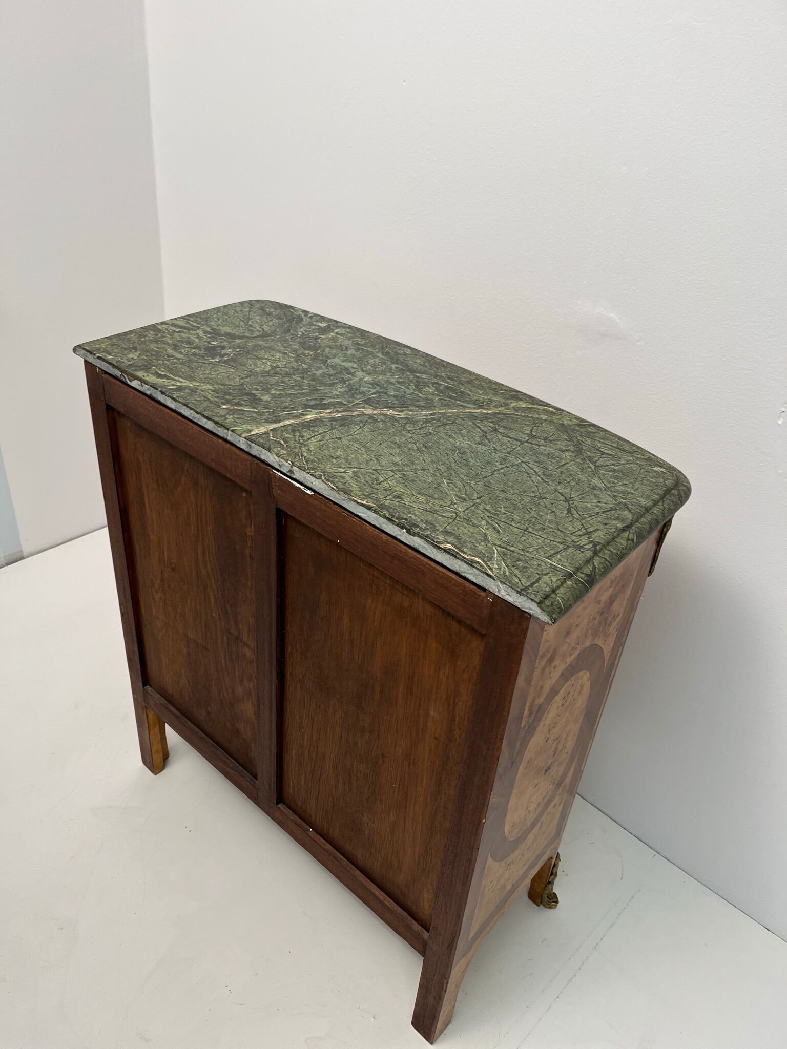 Commode 4 tiroirs marqueterie plateau marbre vert