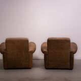 Mickey armchairs by Baxter Italy in Nabuk camel leather, circa 1998