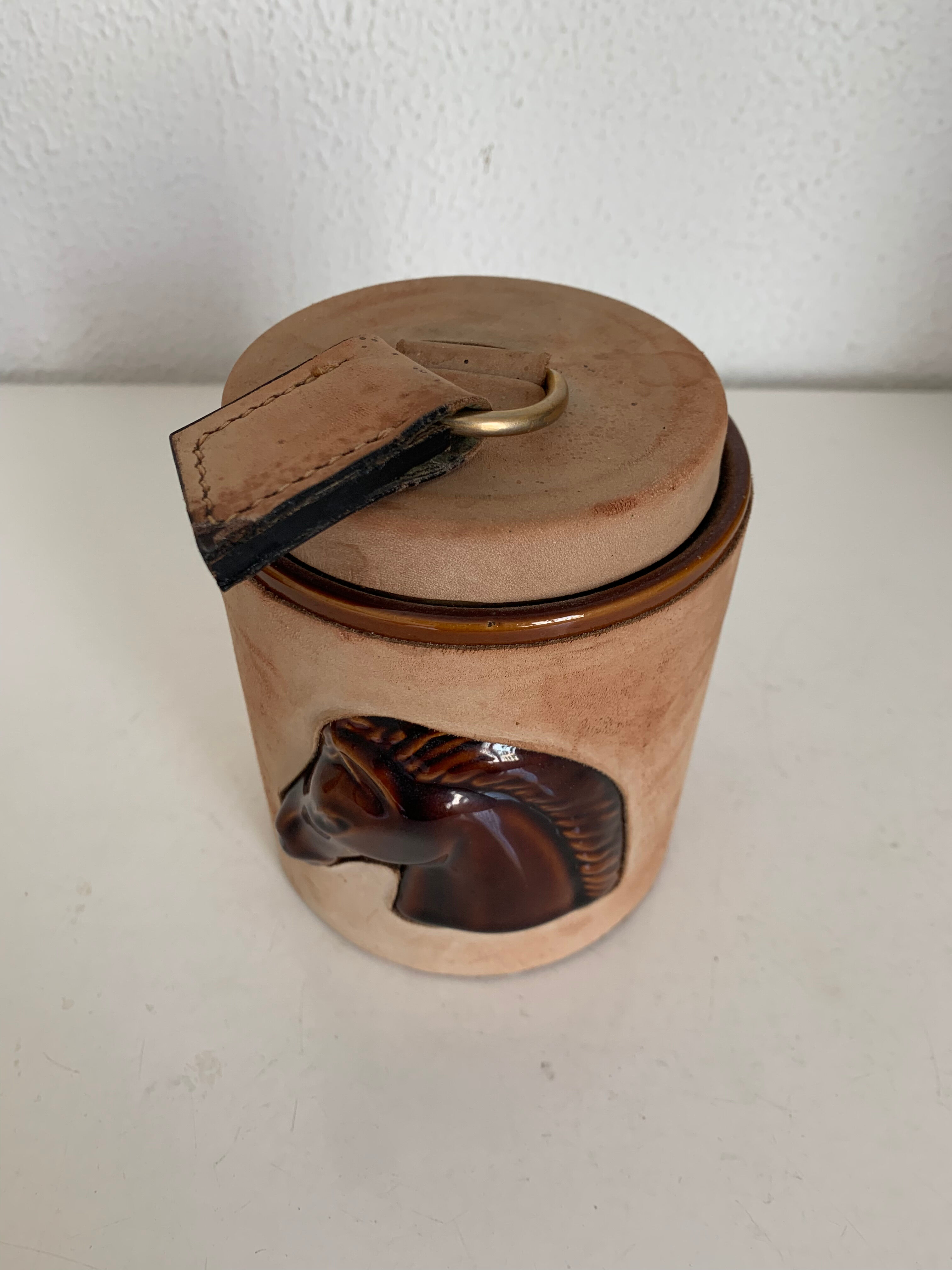 Vintage cigarette holder 1960 Longchamp suede horse - 11 x 10 cm