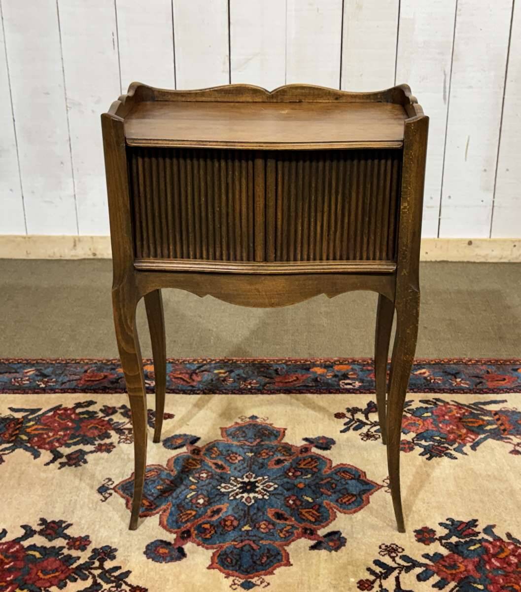 Louis XV style bedside table with curtains in beech from the 1950s.