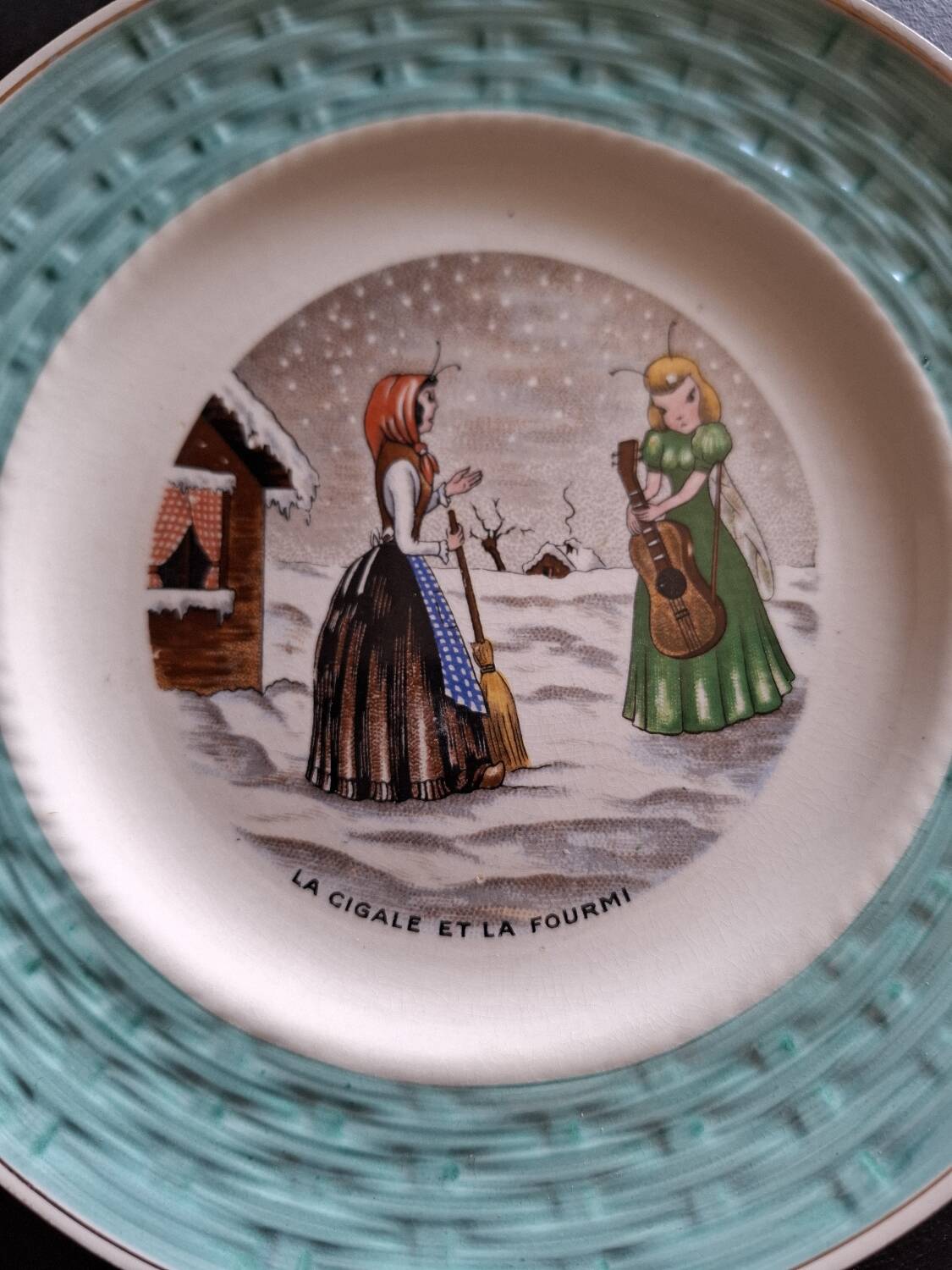 Vintage dessert service Les fables de la Fontaine