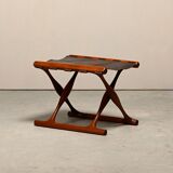 Poul Hundevad PH43 Guldhøj Stool in Teak and Brown Leather, Denmark, 1960s