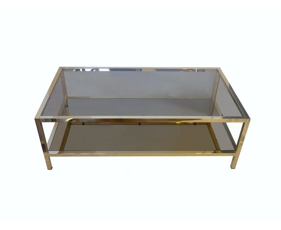 Gold metal coffee table with two glass and mirror trays 70