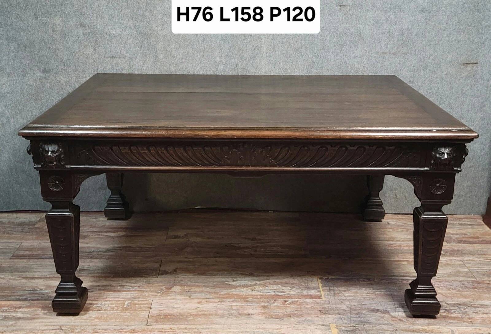 Important Renaissance style table in solid oak, circa 1850