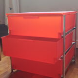 small cabinet with drawers bright red design, metal frame