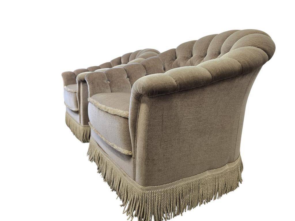 Set of 2 vintage armchairs / chairs / seats with fringes.