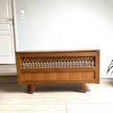 Coffre en bois et rotin