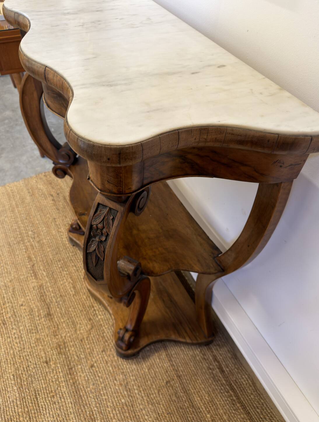 Napoleon III console in walnut and white marble