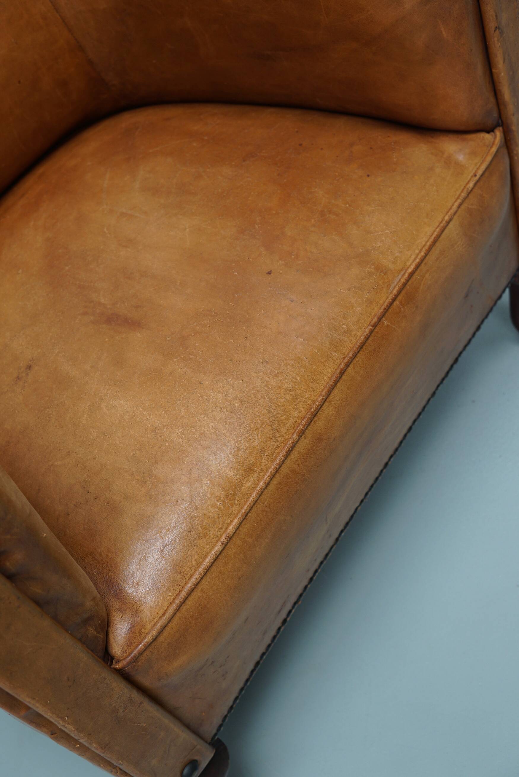 Fauteuil Club Vintage en Cuir Couleur Cognac, Pays-Bas