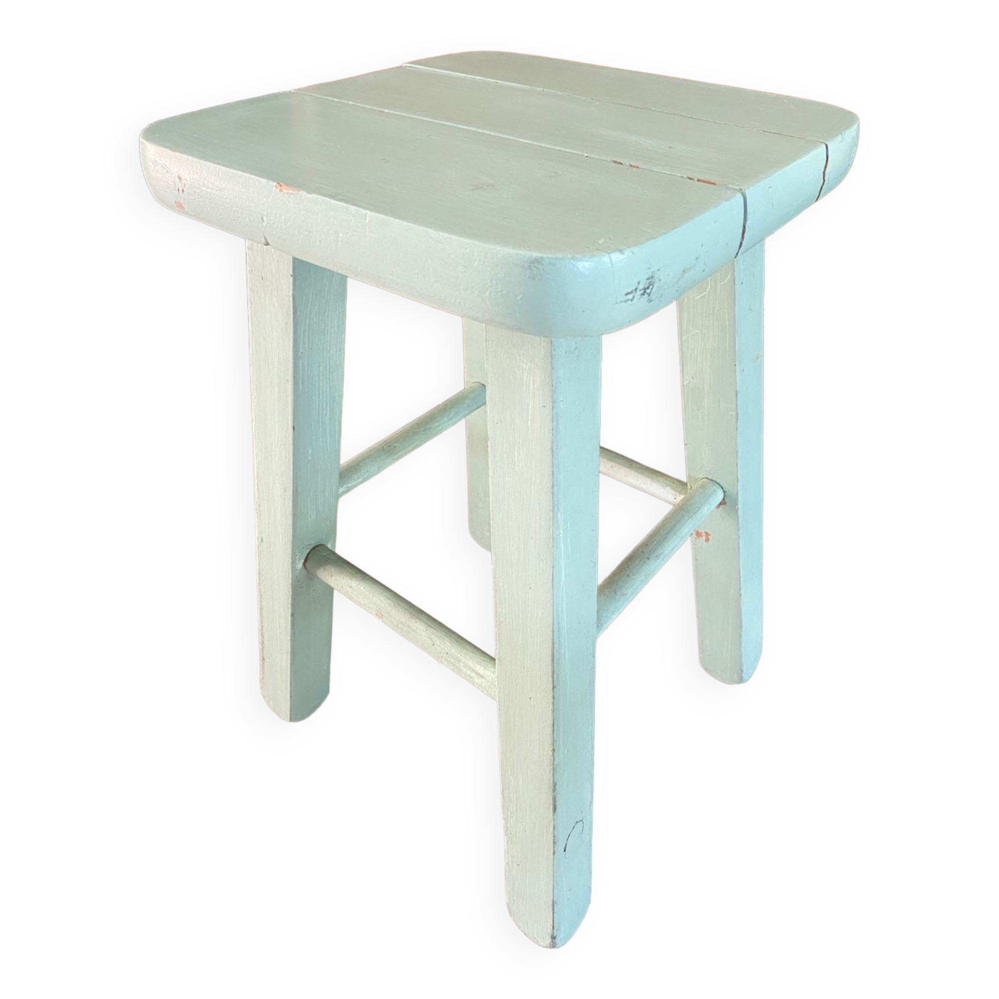 Old almond green wooden stool