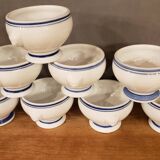 8 white lion head soup bowls with blue edging